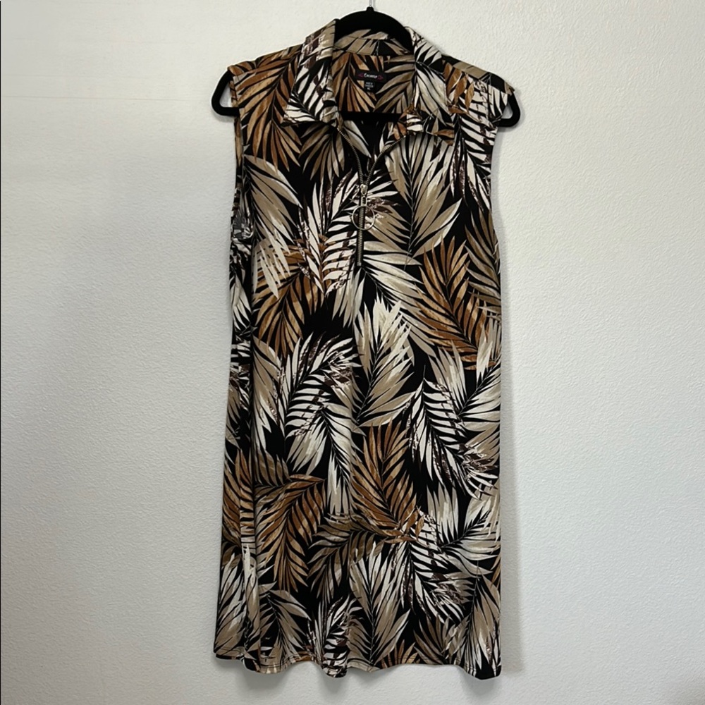 Cocomo Leaf Print Midi Dress - Black, Brown, White